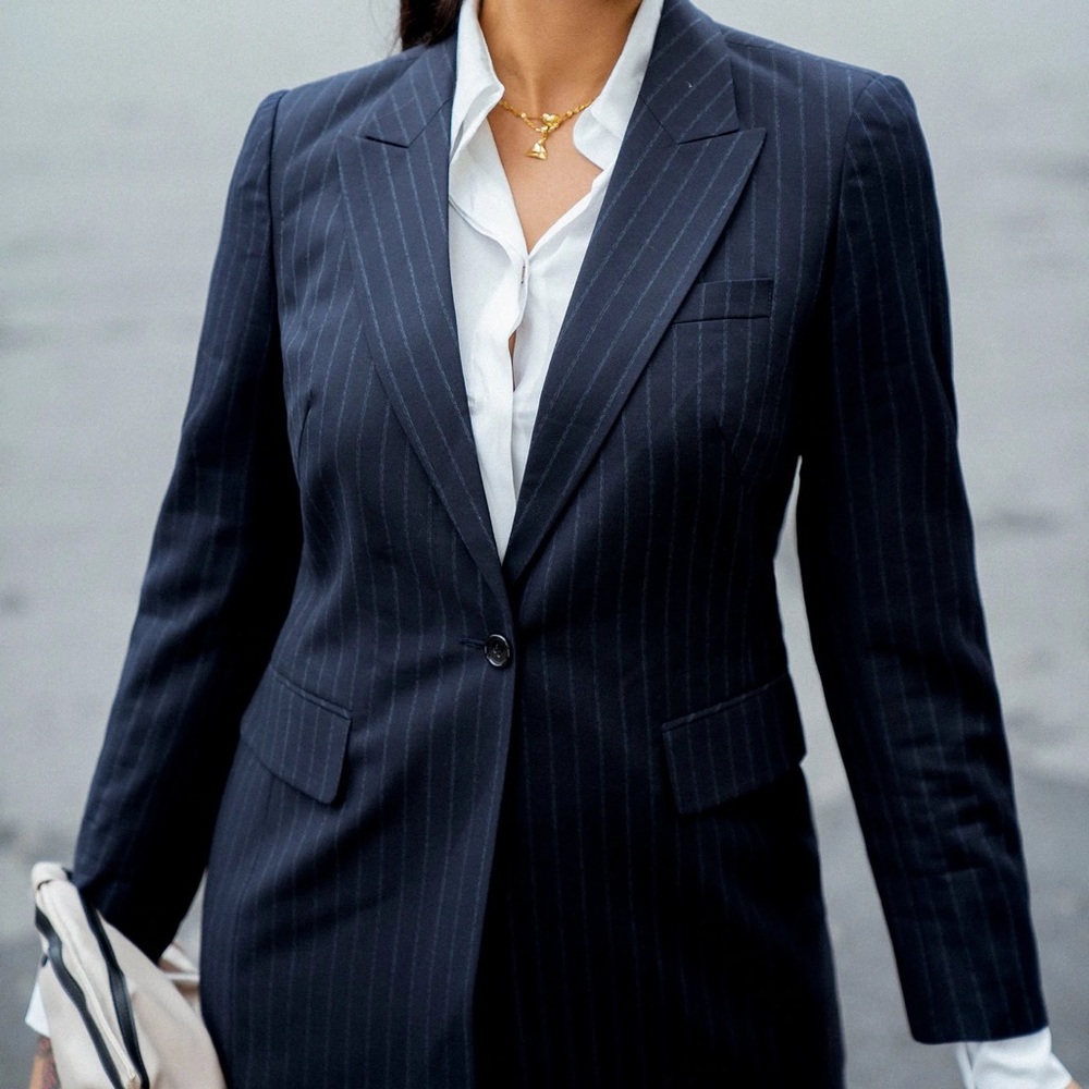 Ann Taylor Pinstripe Blazer Skirt Suit